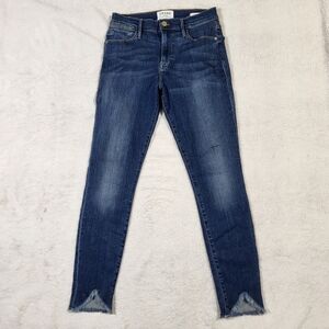 FRAME Le High Skinny Distressed Blue Jeans Denim Size‎ 28 Fray Cropped